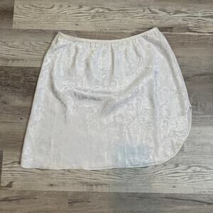 Vintage 90s Dreamtime Ivory Jacquard Half Slip Skirt Floral Scroll Size L